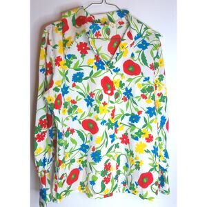 Vintage Ellanee  Colorful Retro Floral Dagger Blouse Size 14 READ